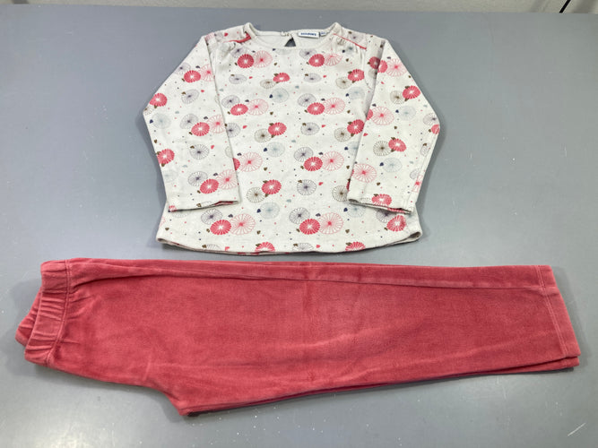 Pyjama 2pcs velours bleu clair fleurs rose-bleu, moins cher chez Petit Kiwi