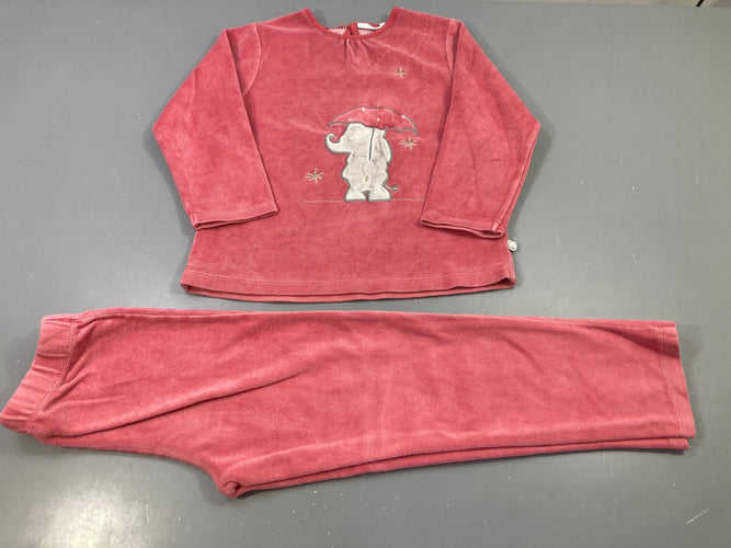 Pyjama 2pcs velours rose éléphant parapluie, moins cher chez Petit Kiwi
