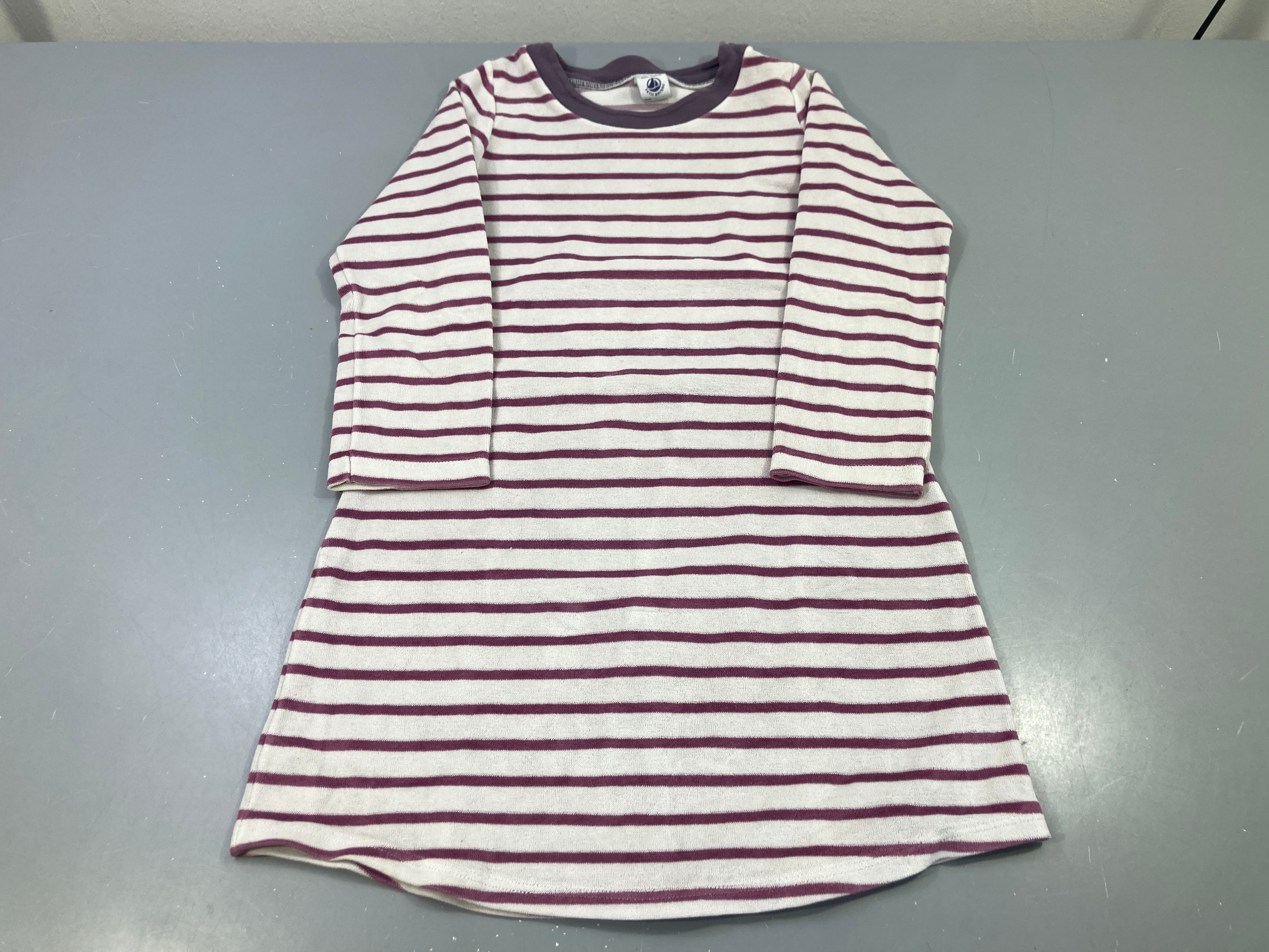 Robe de nuit velours m.l rayée prune écru