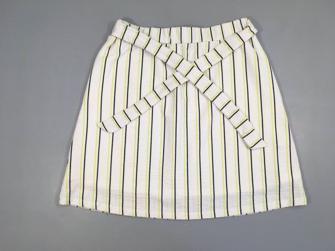 Jupe jersey blanche lignée noir/vert ceinture, moins cher chez Petit Kiwi