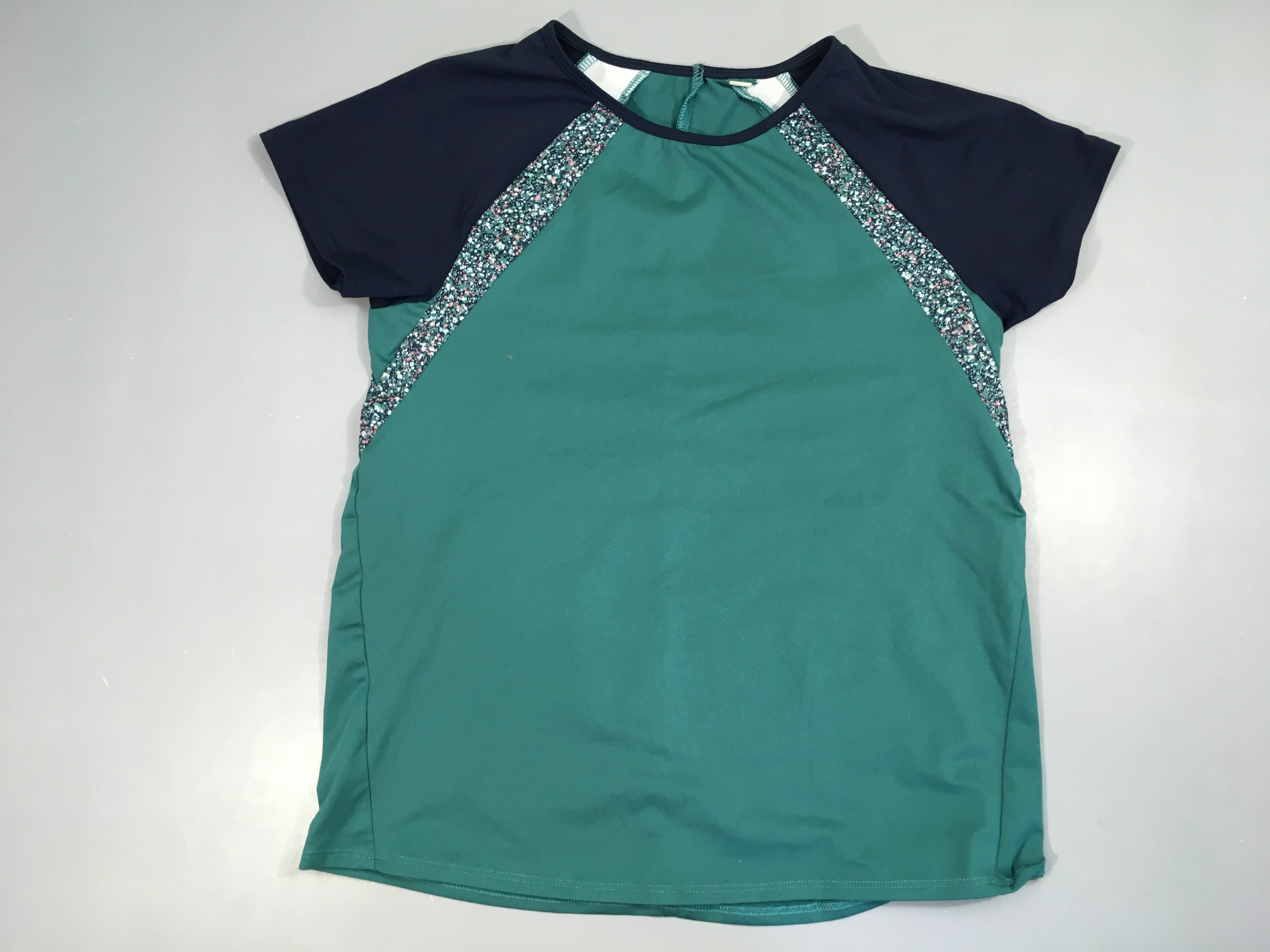 T-shirt m.c de sport vert-bleu fleuri bords