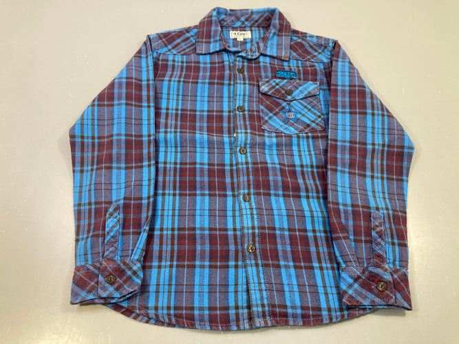 Chemise m.l carreaux bleu marron, LCDP flanelle, moins cher chez Petit Kiwi
