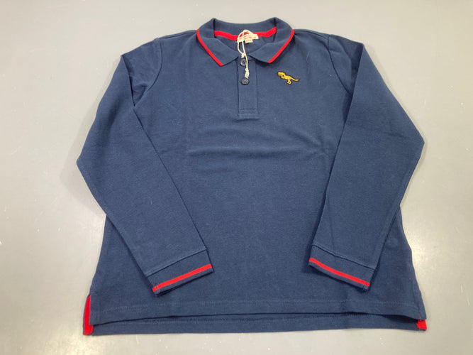 Etat neuf-Polo m.l bleu marine dinosaure brodé, moins cher chez Petit Kiwi