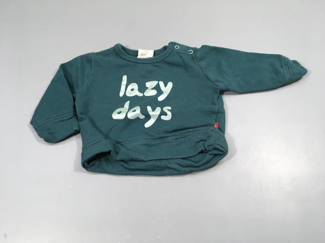 Sweat vert bleu  "lazy days", moins cher chez Petit Kiwi
