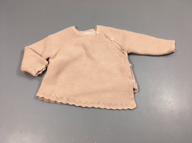 Gilet tricot rose claire, boutons sur le côté, moins cher chez Petit Kiwi