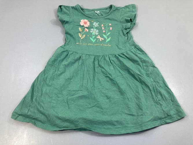 Robe m.c jersey vert flammé fleurs, moins cher chez Petit Kiwi