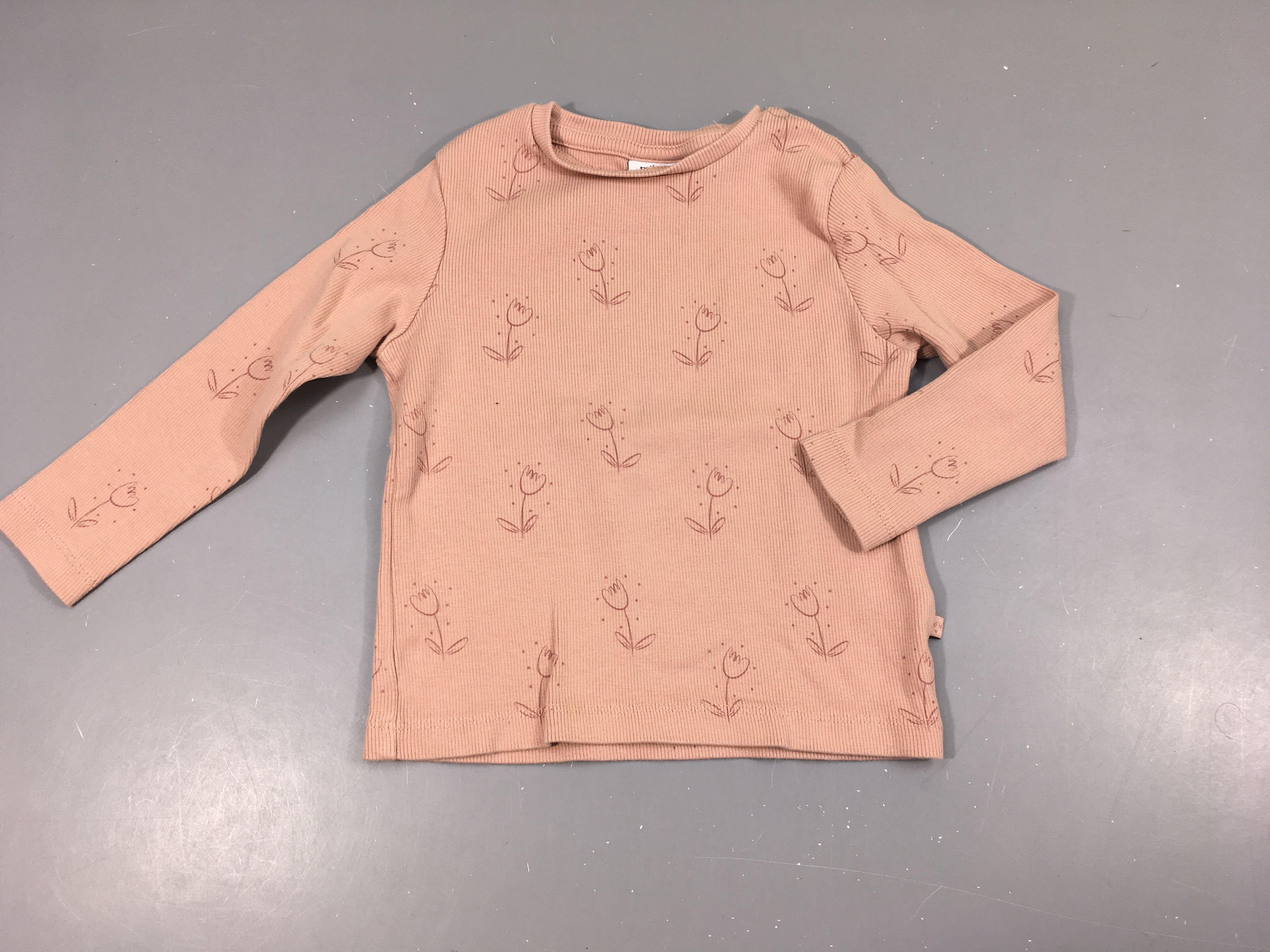 T-shirt m.l côtelé rose fleurs