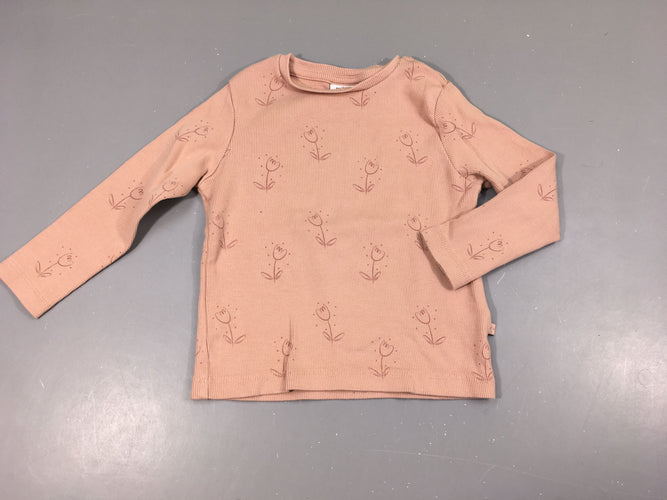 T-shirt m.l côtelé rose fleurs, moins cher chez Petit Kiwi