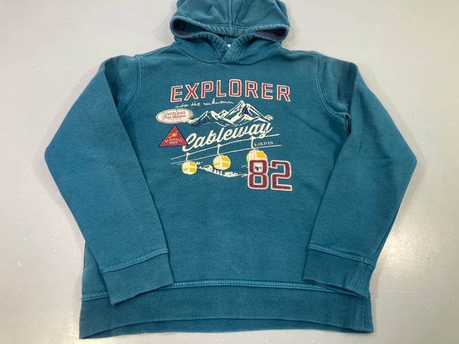Sweat capuche bleu canard explorer cableway, moins cher chez Petit Kiwi