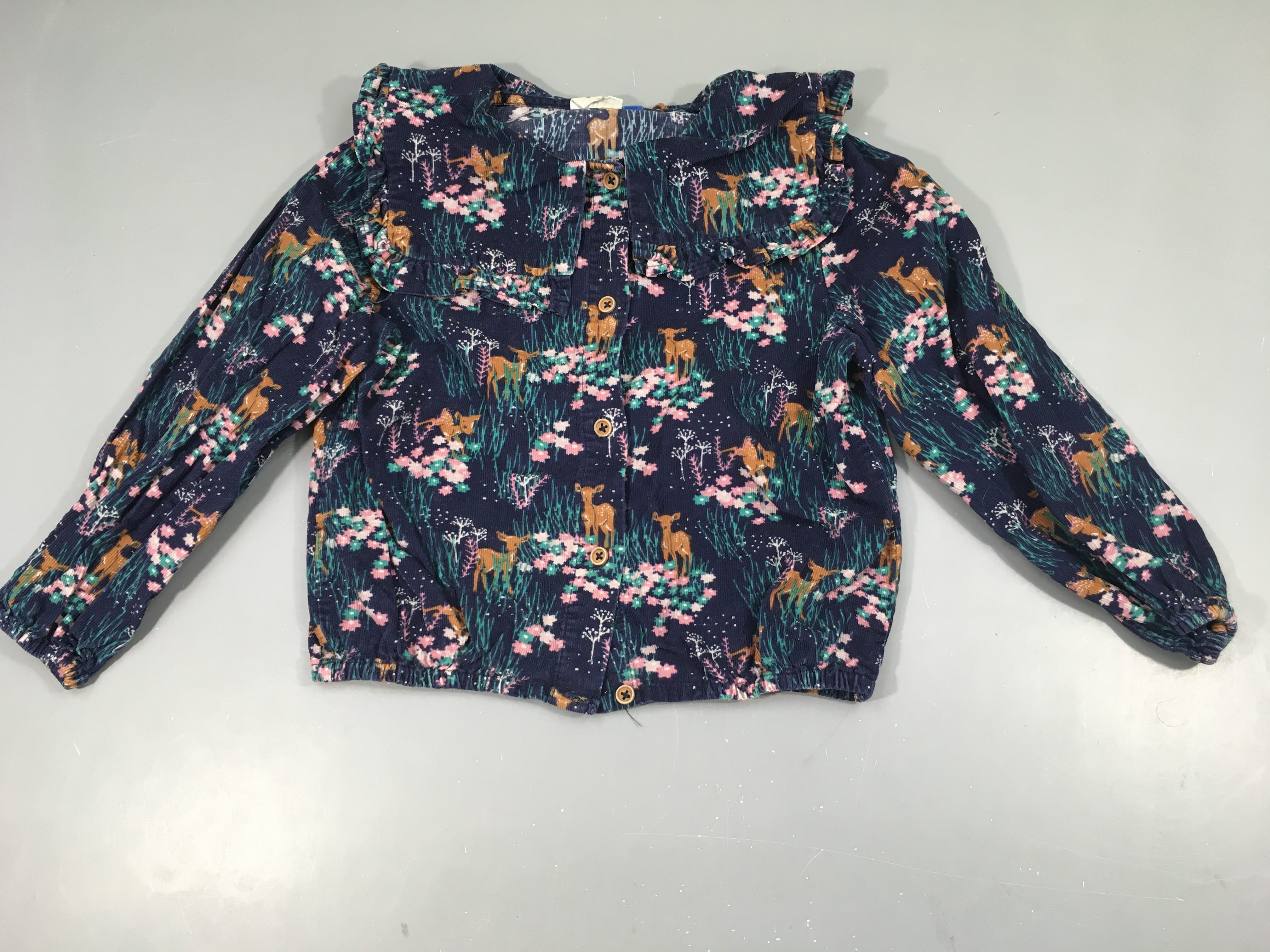 Chemisier m.l velours côtelé bleu foncé faons fleurs Fred+Ginger