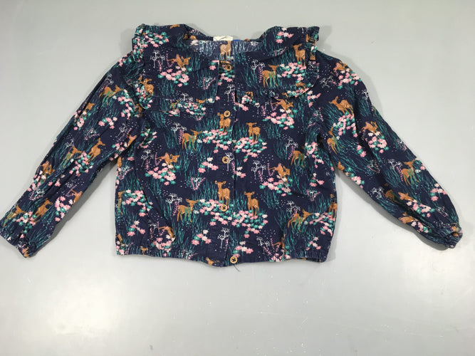 Chemisier m.l velours côtelé bleu foncé faons fleurs Fred+Ginger, moins cher chez Petit Kiwi