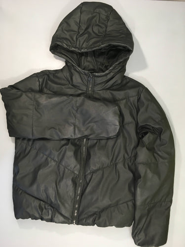 Doudoune zippée noire effet enduit à capuche, moins cher chez Petit Kiwi