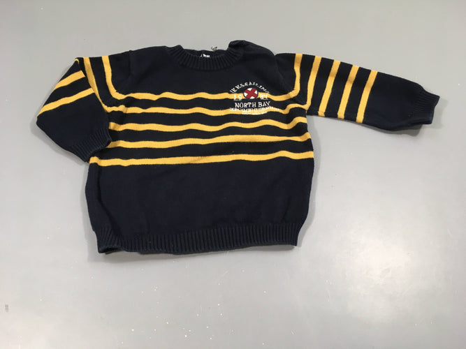 Pull bleu marine rayé jaune  "Ikksalling", moins cher chez Petit Kiwi