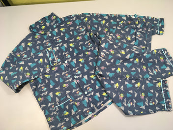Pyjama 2 pcs flanelle bleu montagne, légèrement bouloché