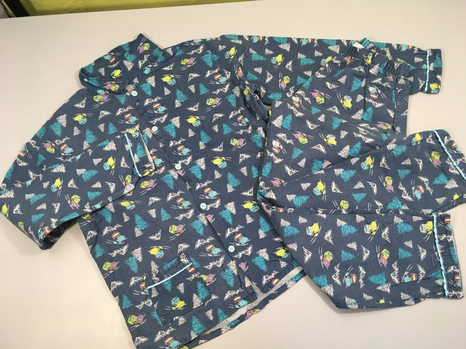 Pyjama 2 pcs flanelle bleu montagne, légèrement bouloché, moins cher chez Petit Kiwi