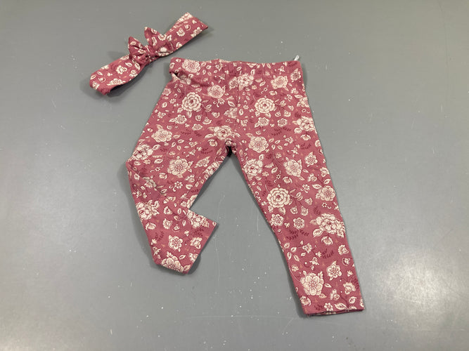 Legging rose fleurs + bandeau, moins cher chez Petit Kiwi