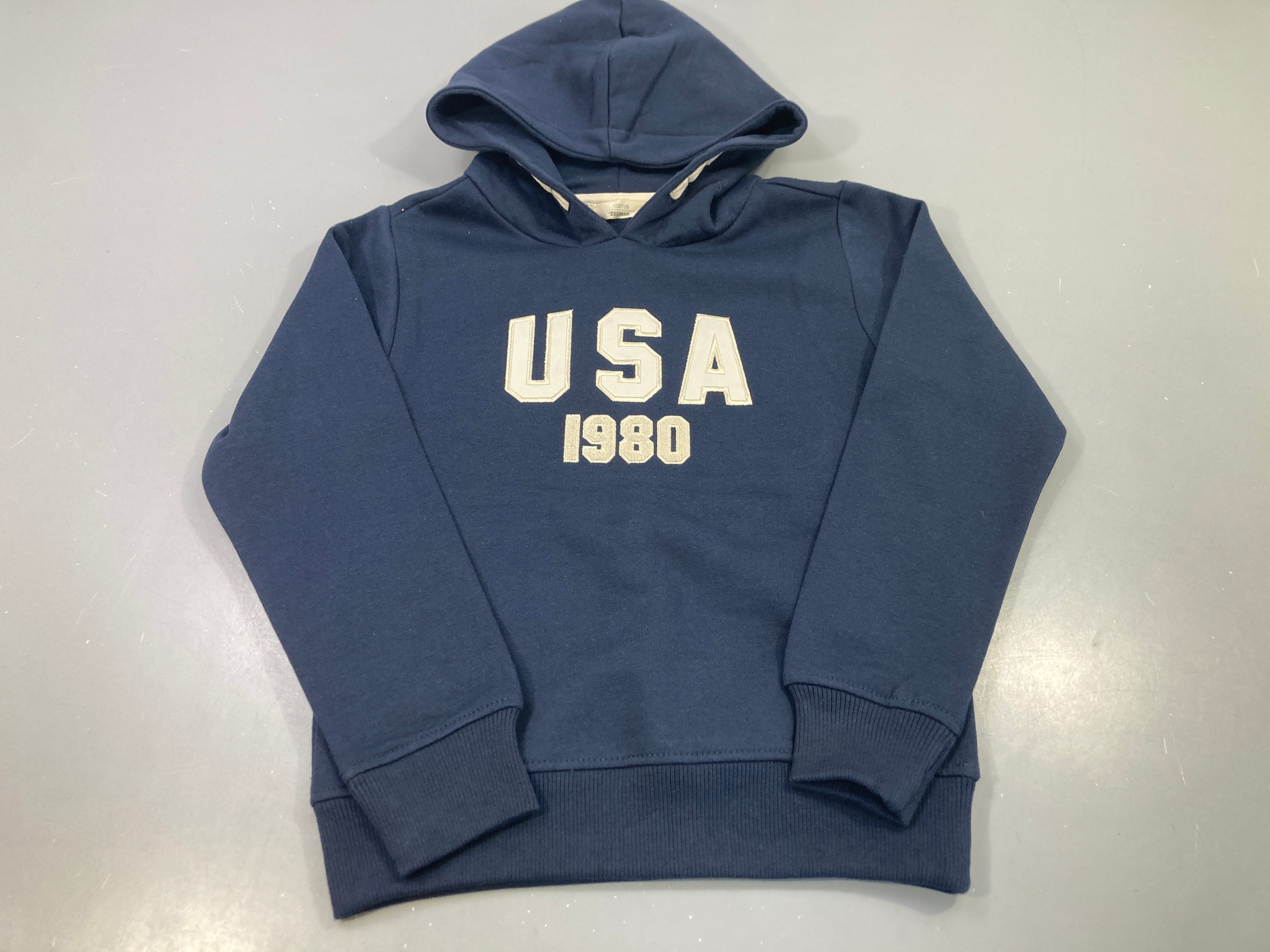 Sweat capuche bleu marine imprimé USA 1980