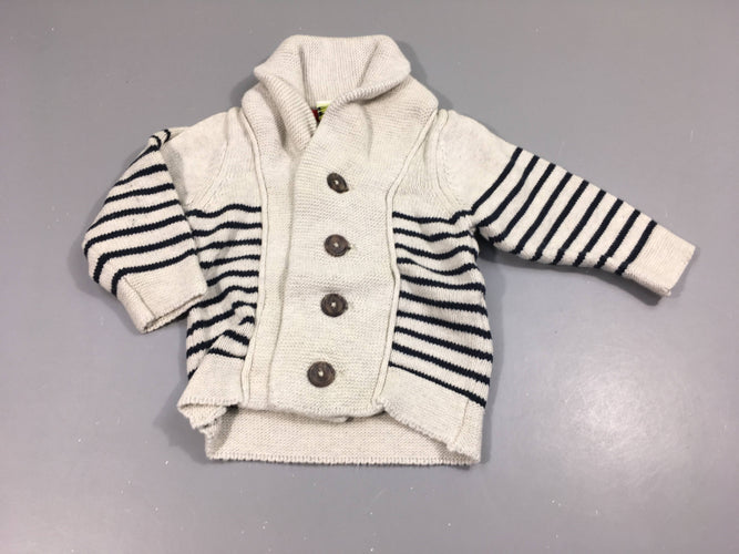 Gilet col châle greige rayé bleu marine, moins cher chez Petit Kiwi