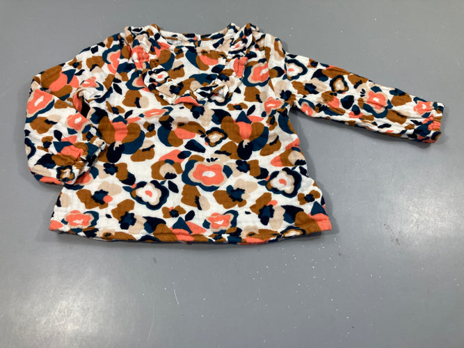 Blouse ml blanche fleurs froufrous, moins cher chez Petit Kiwi