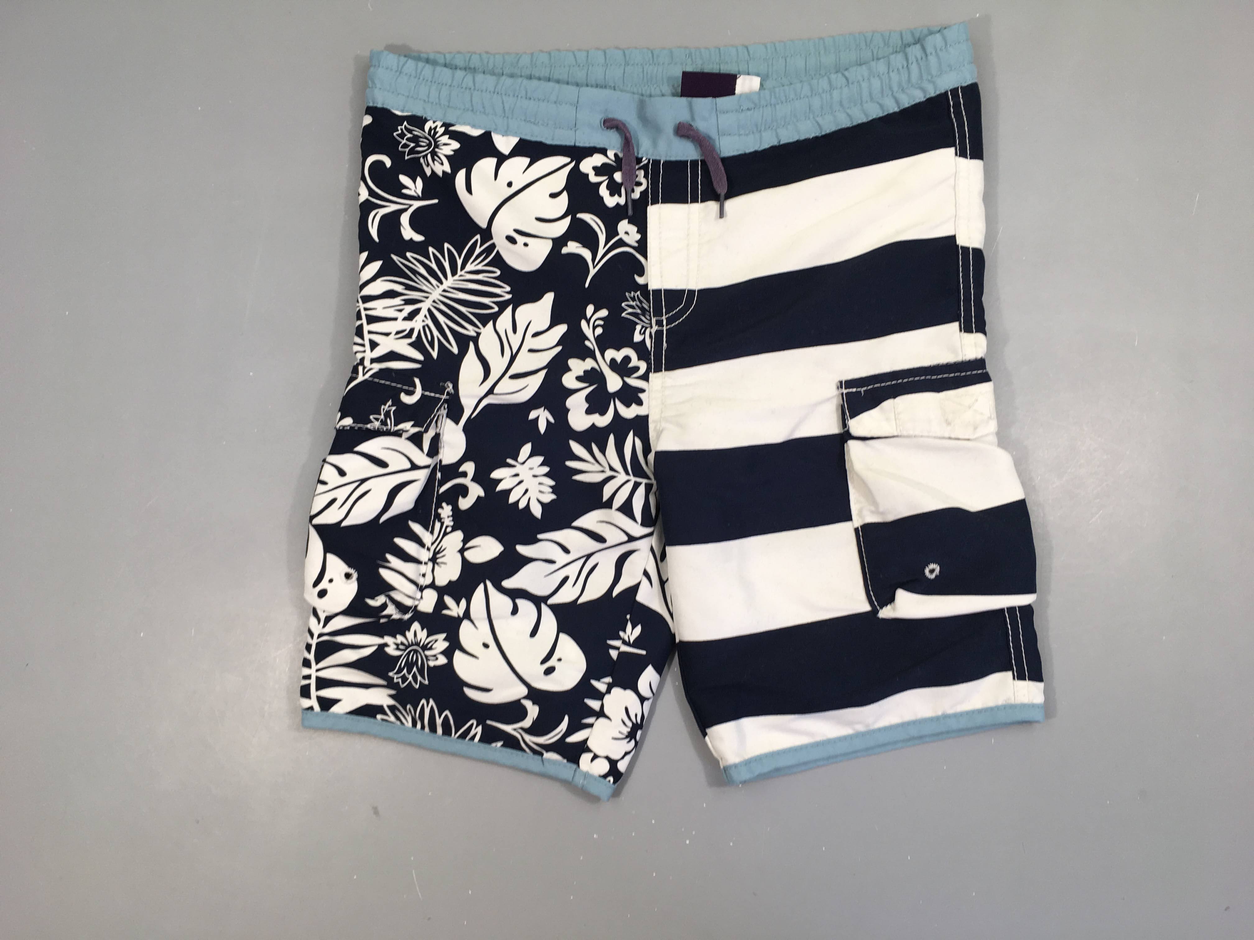 Maillot short bleu foncé feuillage rayé