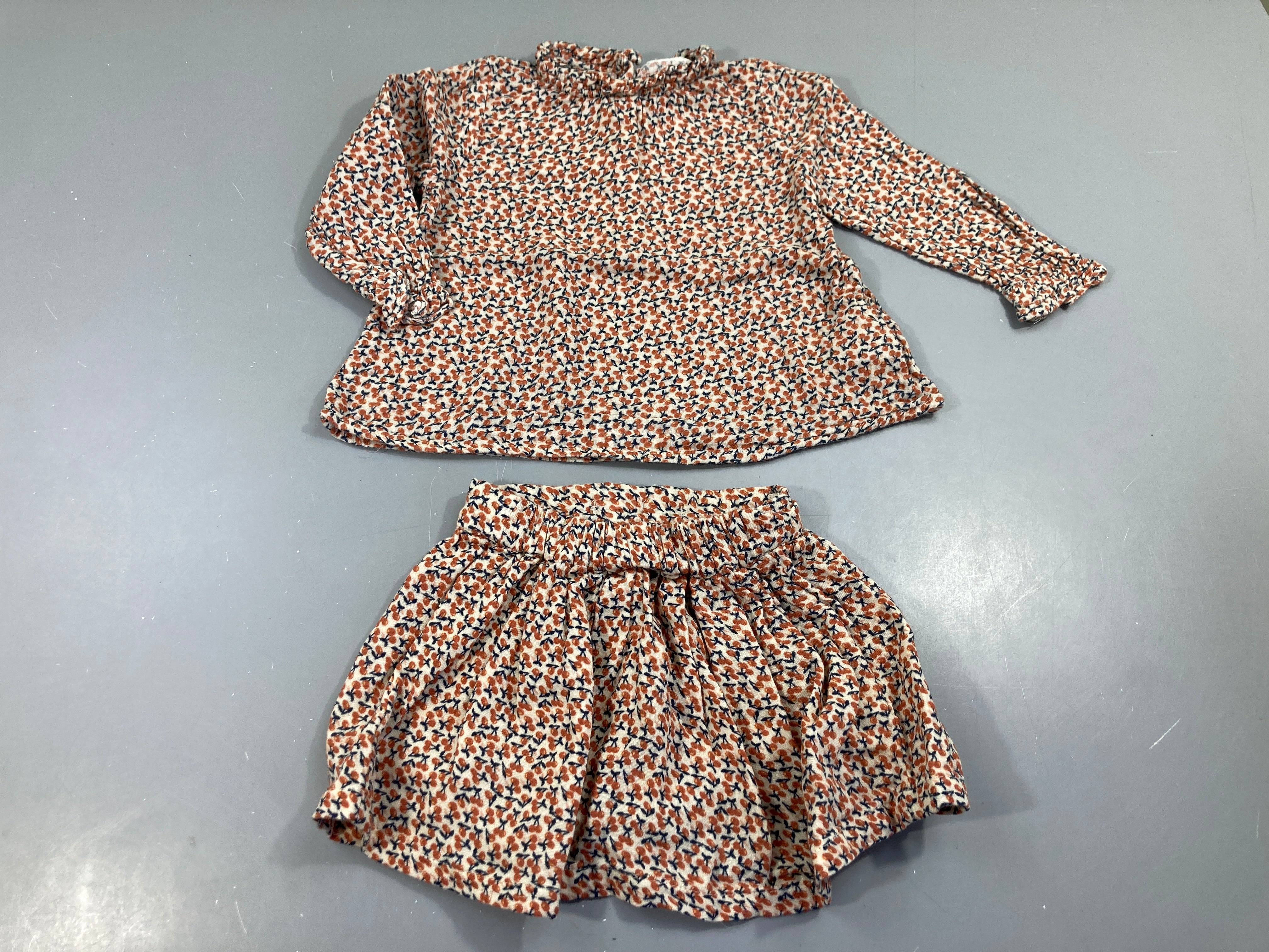 Blouse ml + jupe blanche cerises