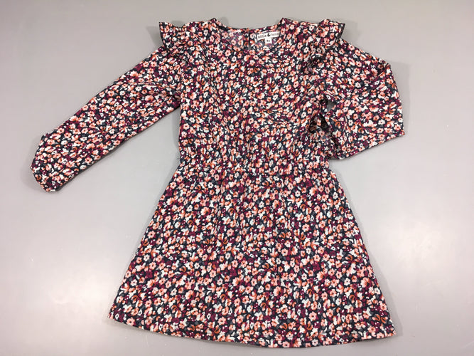 Robe m.l fleurie rose/mauve/gris foncé, moins cher chez Petit Kiwi