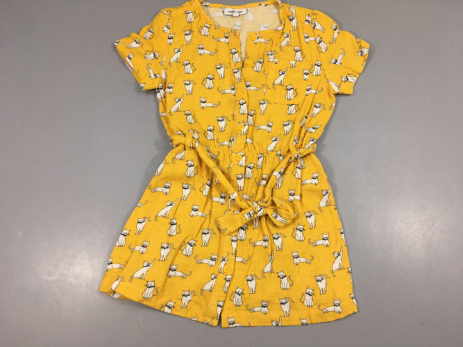 Robe chemise m.c tétra jaune chats ceinture, petite tache à l'avant, moins cher chez Petit Kiwi