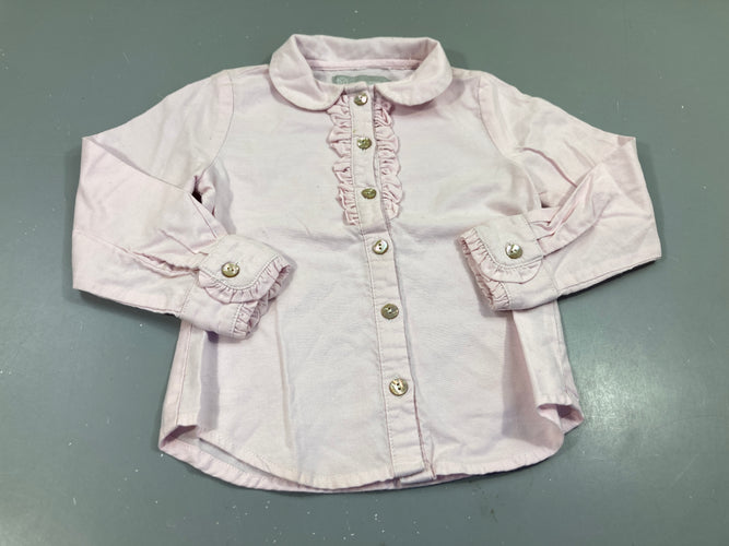 Chemisier ml rose froufrous, petite tache à l'avant, BBS, moins cher chez Petit Kiwi