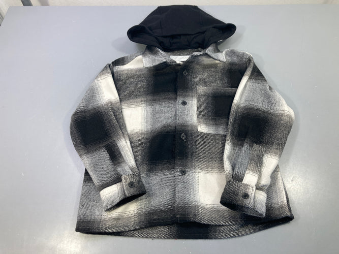 Chemise veste flanelle capuche noir et blanc à carreaux, flanelle, moins cher chez Petit Kiwi