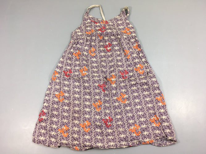 Robe fines bretelles beige fleurs mauves, moins cher chez Petit Kiwi