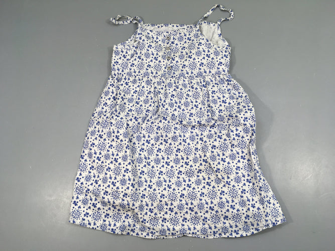 Robe fines bretelles blanches fleurs bleues boutons, moins cher chez Petit Kiwi
