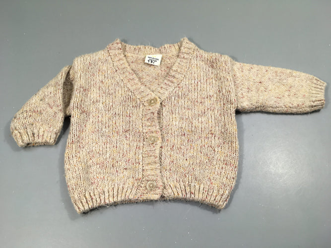 Gilet style tricot beige chiné, boutons pailletés. Bouloché, moins cher chez Petit Kiwi