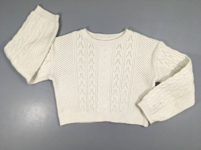 Pull cropped blanc ajouré -Taches arrière bas manche G, moins cher chez Petit Kiwi