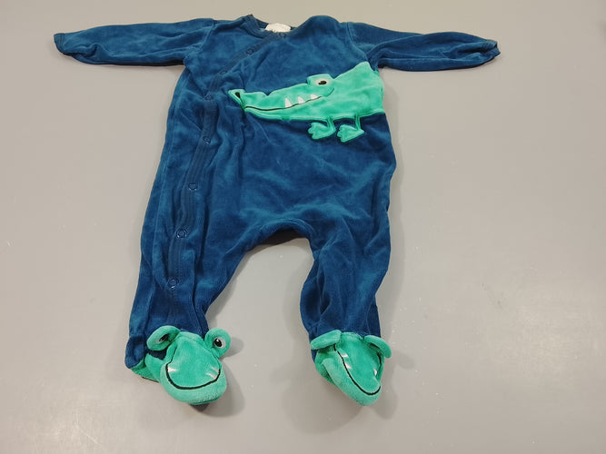 Pyjama velours bleu foncé, et vert, crocodile, moins cher chez Petit Kiwi