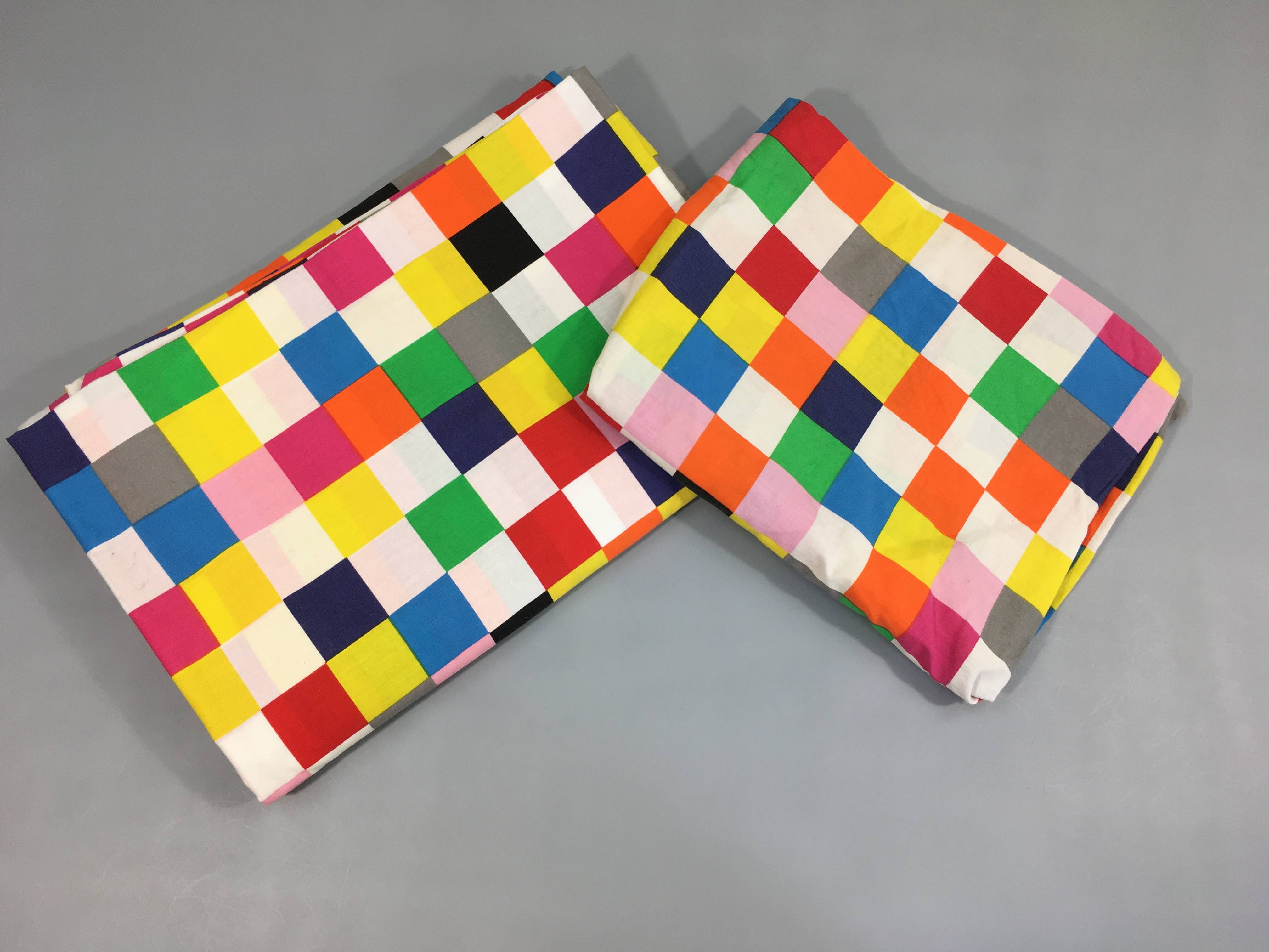 Housse de couette + taie blanc à carreaux multicolore, 140x200cm