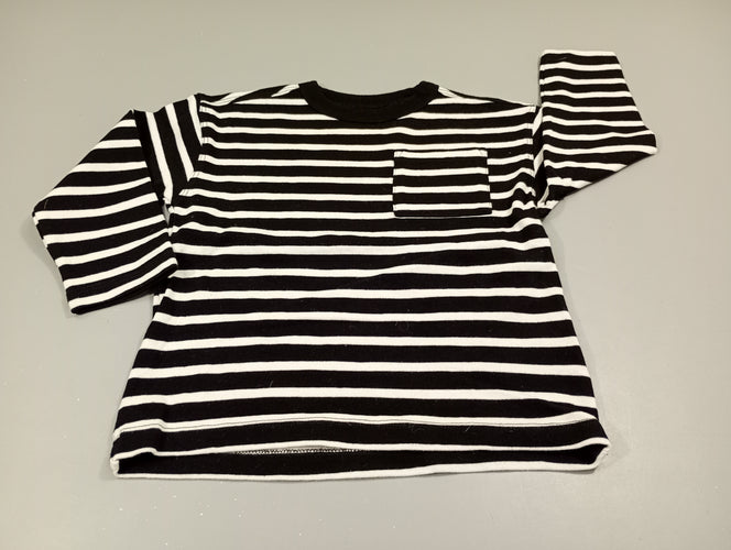 T-shirt m.l rayé noir et blanc, petite poche, moins cher chez Petit Kiwi