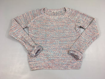 Pull blanc chiné rose/bleu