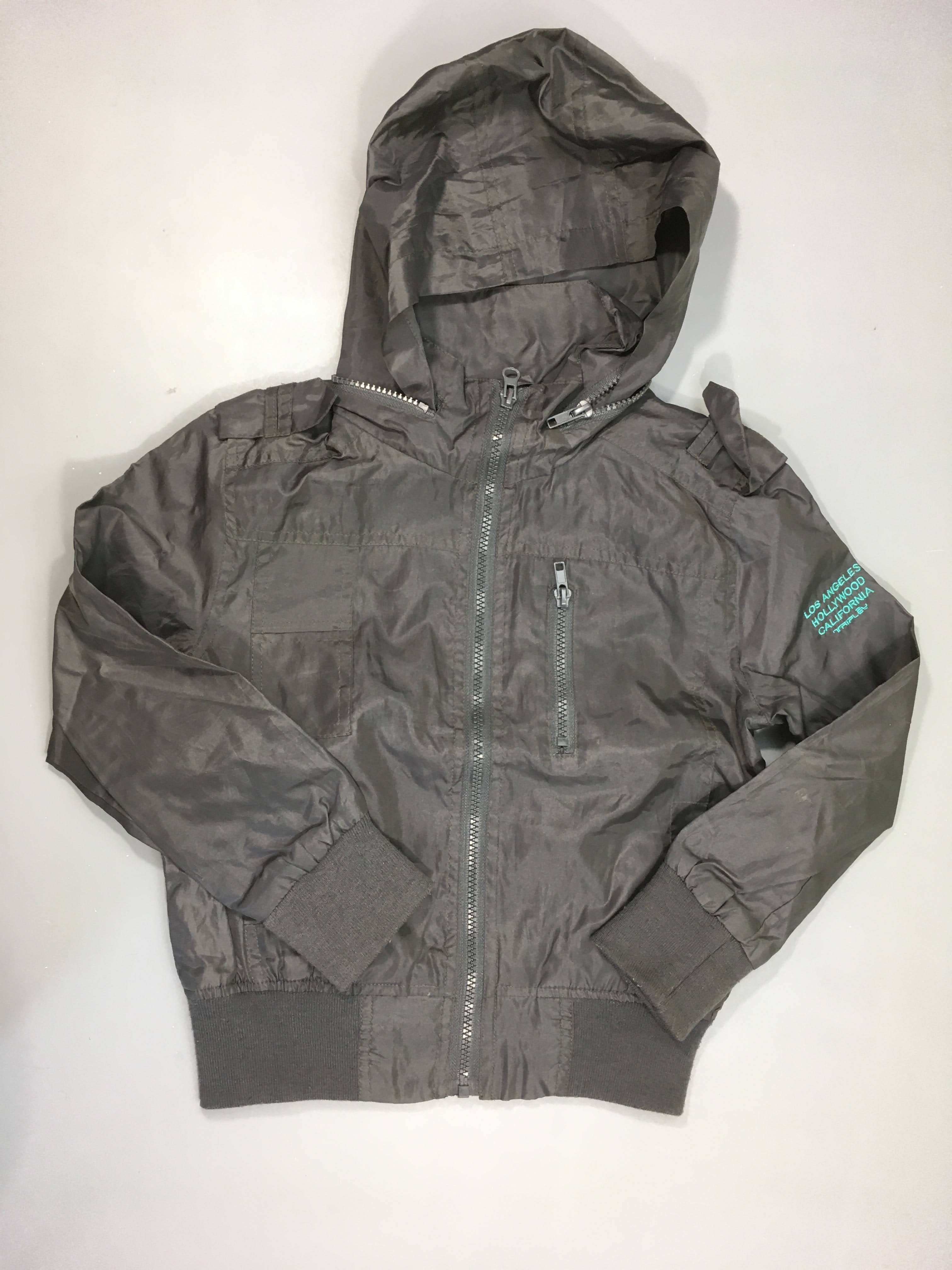 Veste coupe-vent grise à capuche amovible