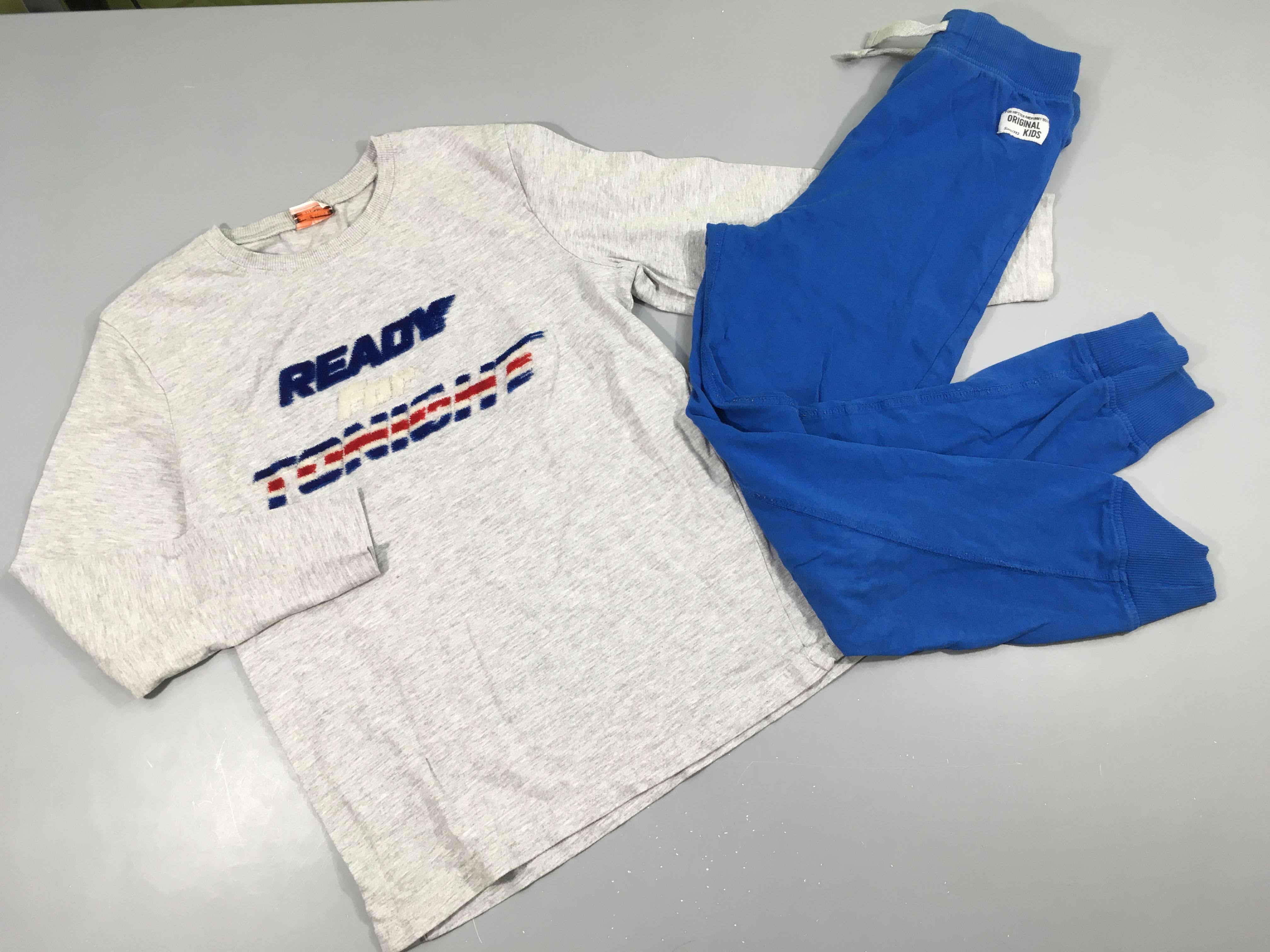 Pyjama 2pcs jersey gris flammé/bleu ready for tonight