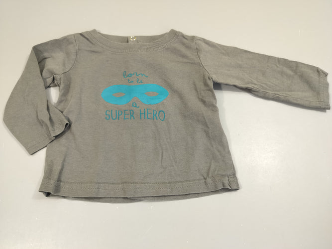 T-shirt m.l  gris, masque bleu "super hero", moins cher chez Petit Kiwi