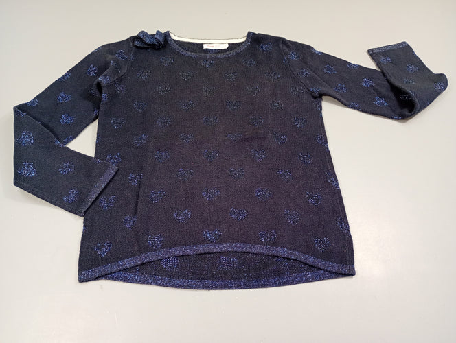 Pull bleu marine, coeurs pailletés, moins cher chez Petit Kiwi