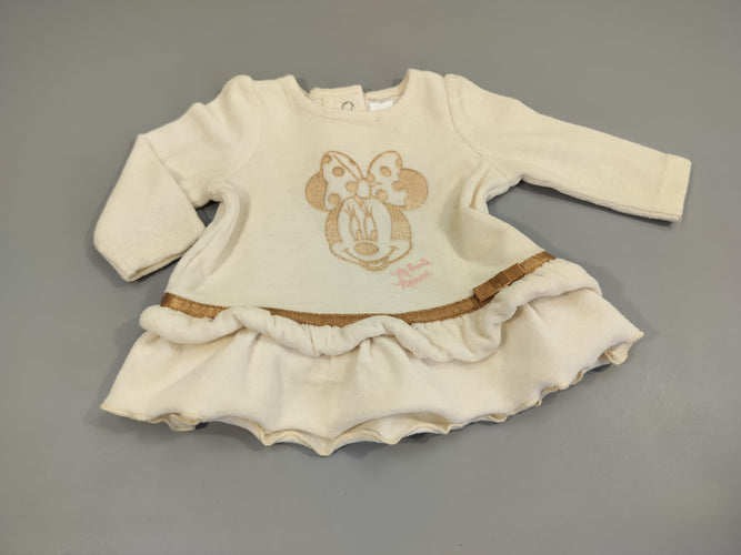 Robe velours beige, tête de Minnie pailletée dorée, moins cher chez Petit Kiwi