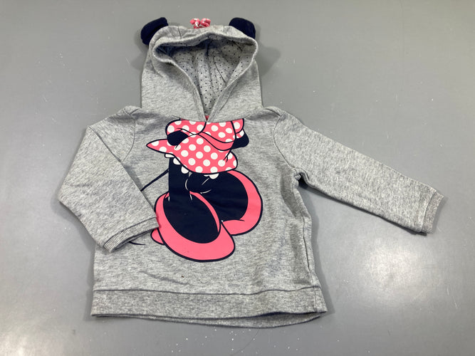 Sweat à capuche gris chiné Minnie, moins cher chez Petit Kiwi