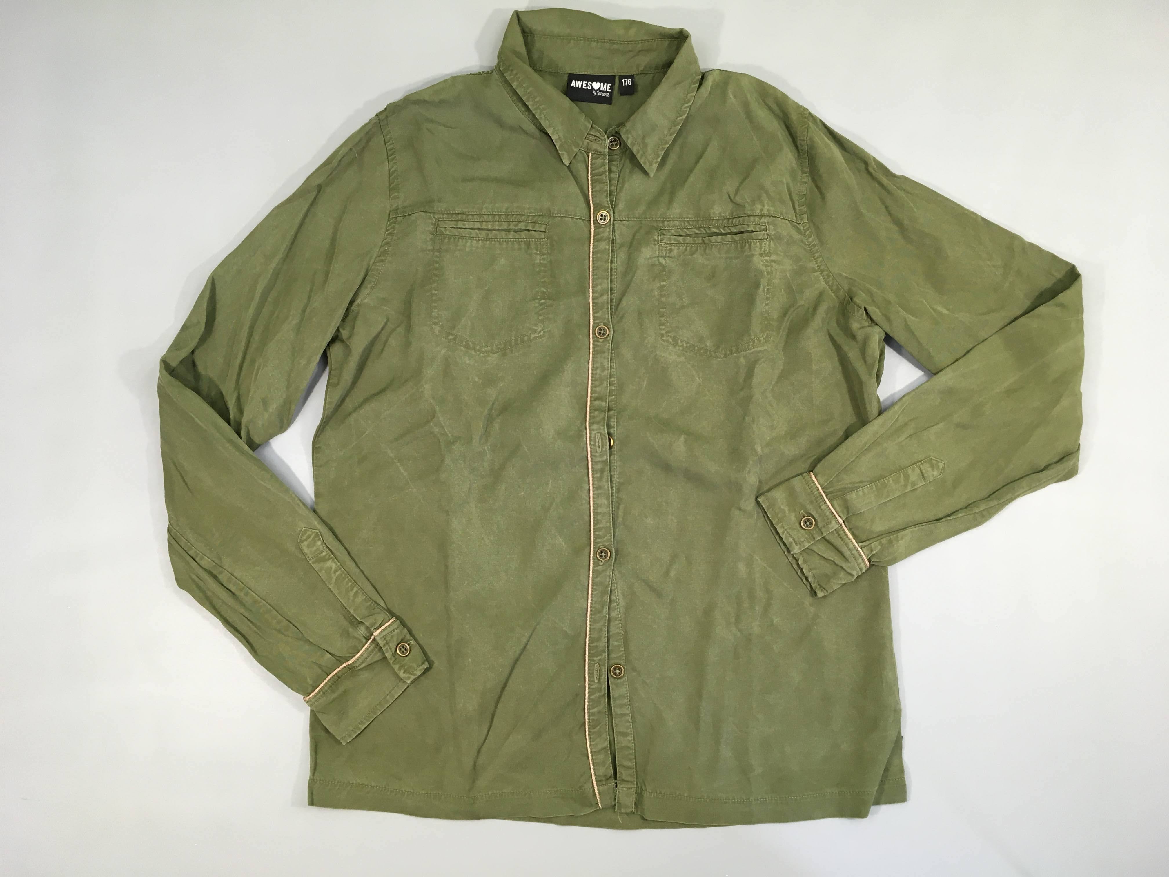 Chemise m.l kaki chini liseret doré Awesome-Légèrement boulochée