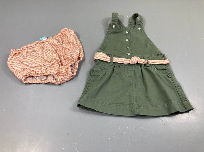 Robe Salopette toile kaki + culotte, moins cher chez Petit Kiwi