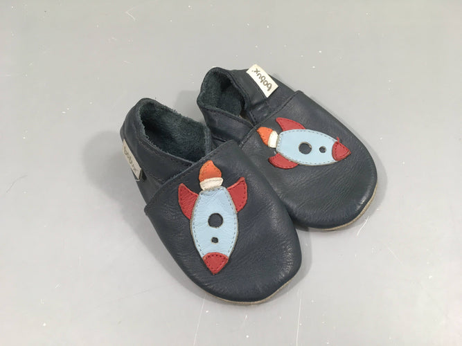 Chaussons cuir bleu marine fusée, S, 3-9m, moins cher chez Petit Kiwi