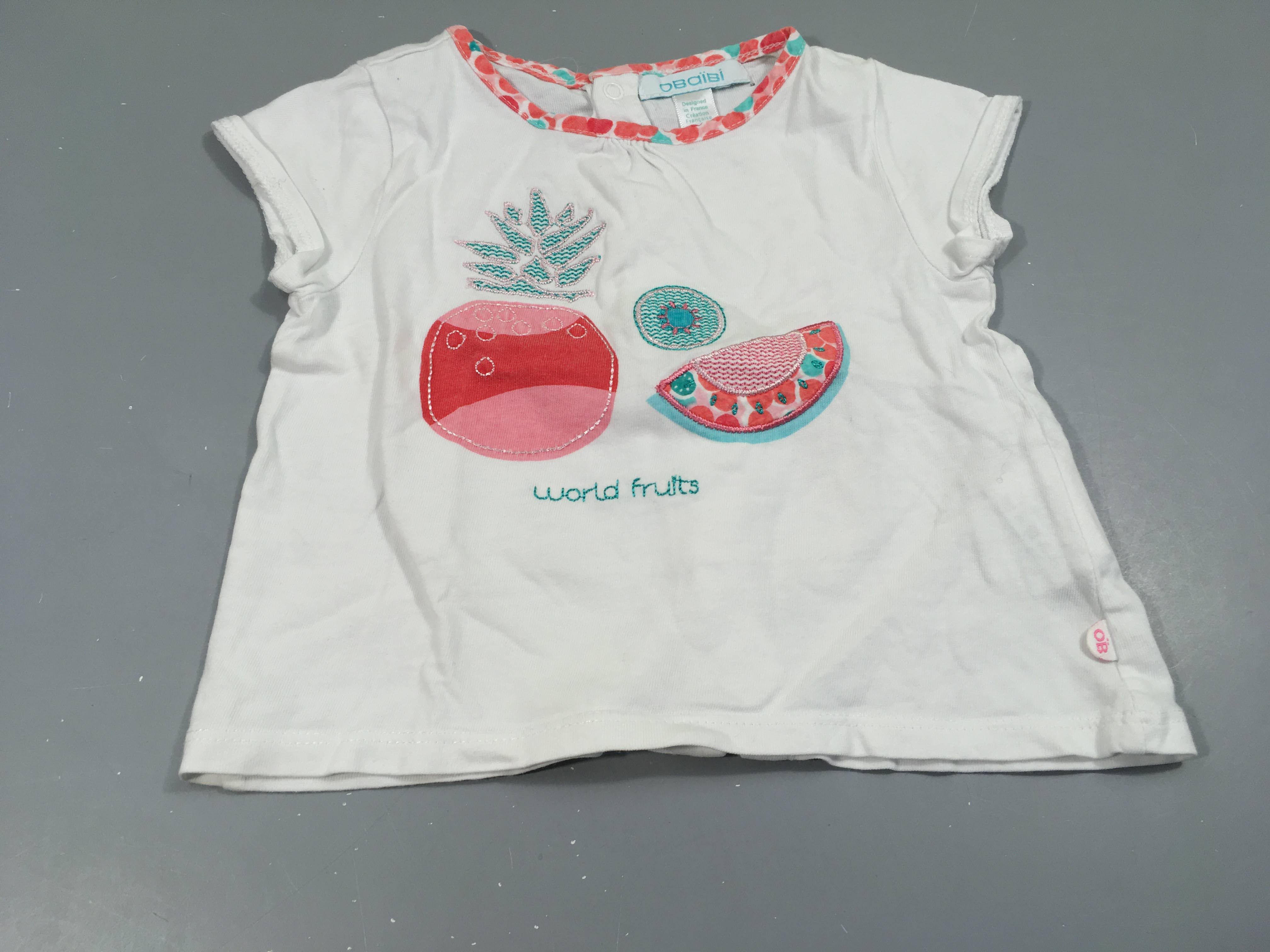 T-shirt m.c blanc  ananas , pastèque 