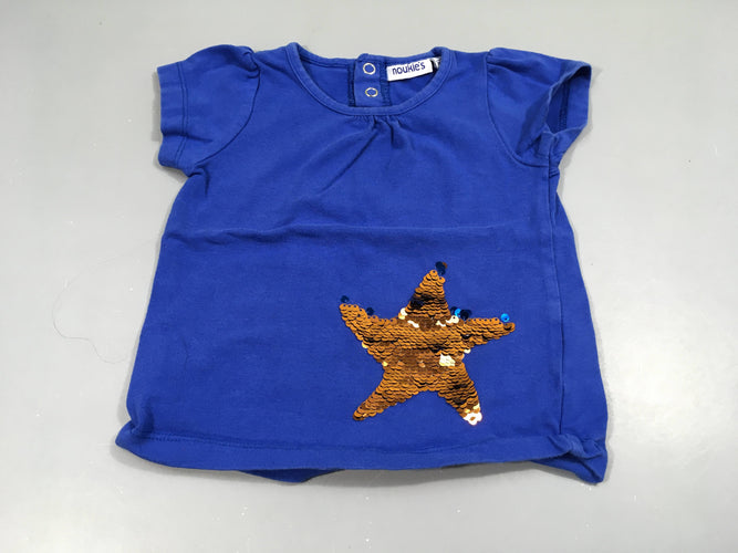 T-shirt m.c bleu, étoile de mer en sequins réversibles, moins cher chez Petit Kiwi