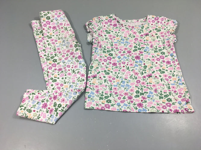 Ensemble , T-shirt m.c + Legging blanc à fleurs, moins cher chez Petit Kiwi