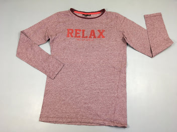 T-shirt m.l rouge rayé relax, légèrement bouloché